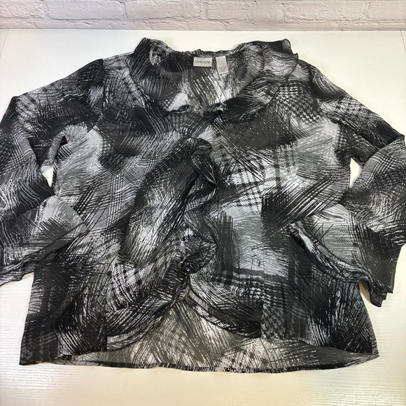 Chico’s Women's Sheer Black and White Top with Ruffles Size XL - Picture 3 of 7